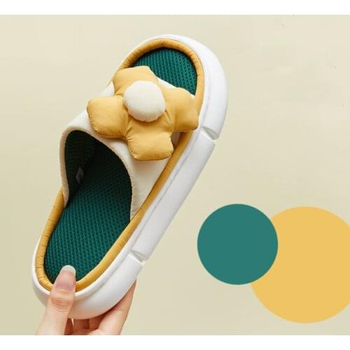 Fine-tuned retro style cloth art open flower slippers for womens bedroom floor home thick-soled home slippers