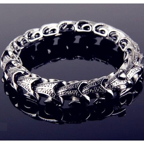 Cool Stainless Steel Dragon Grain Bracelets For Men Punk Rock Vintage Keel Mens Biker Bracelets & Bangles Jewelry 7.87-8.66"