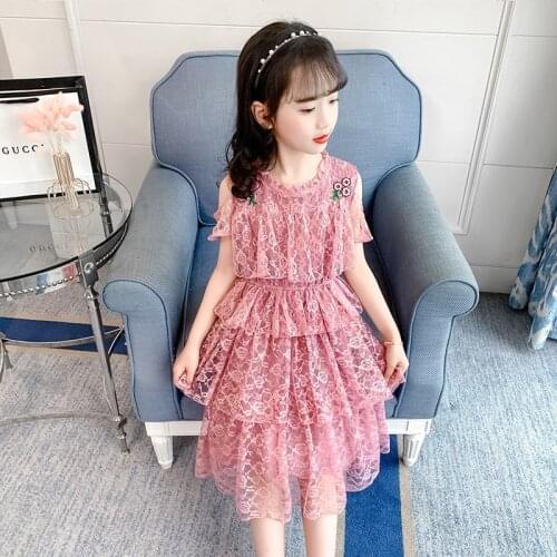 Girls Summer Dress New Lace Tulle Lace Hollow Design Kids Princess Dress For Girls Evening Dress Kids Clothing 4-9Y