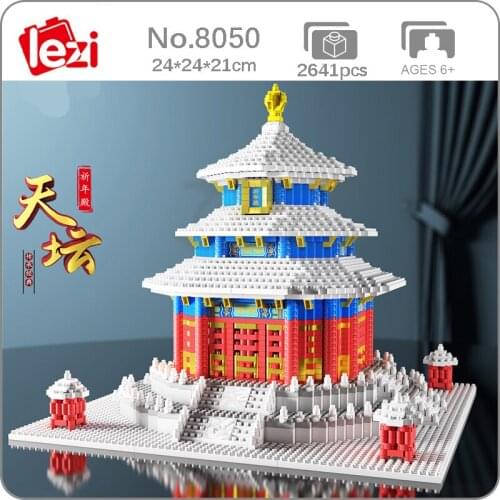 Lezi 8050 World Architecture Ancient Temple of Heaven Snow Winter Mini Diamond Blocks Bricks Building Toy for Children no Box