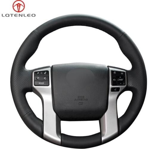 LQTENLEO Black Genuine Leather Car Steering Wheel Cover For Toyota Land Cruiser Prado 2010-2017 Tundra Tacoma 4Runner 2014-2019