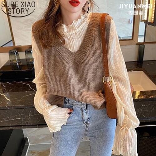 Fashion Loose Sweater 2021 Spring Autumn Clothes V-neck Knitted Vest Women All-match Sleeveless Pullover Women Casual Vest 16088