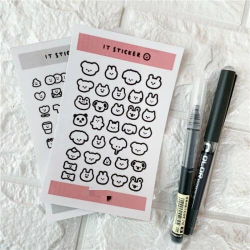 Cartoon Animal Bread kawaii Label Sticker Hand Drawn Black And White Line Diy Small Hand Account Decorative Sticker Stationery