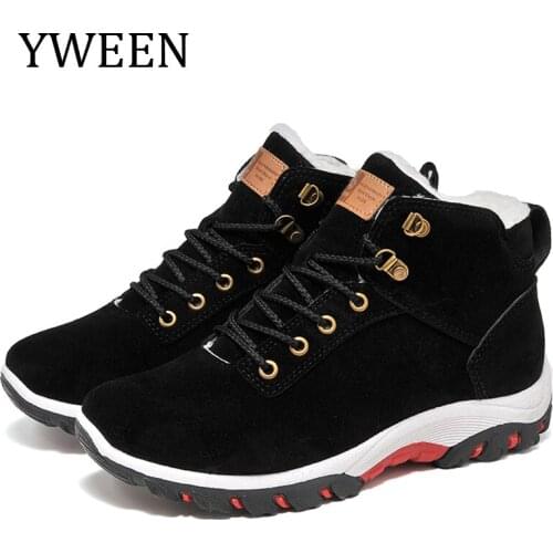 YWEEN New Men Boots for Men Winter Snow Boots Warm Fur&Plush Lace Up High Top Fashion Men Shoes Sneakers Boots