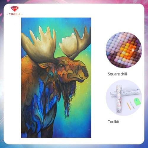 YIKELA 5D Cartoon Animal Moose Diamond Painting DIY Diamond Embroidery Full Square Accessory Rhinestone Drill Holiday Gift Kit