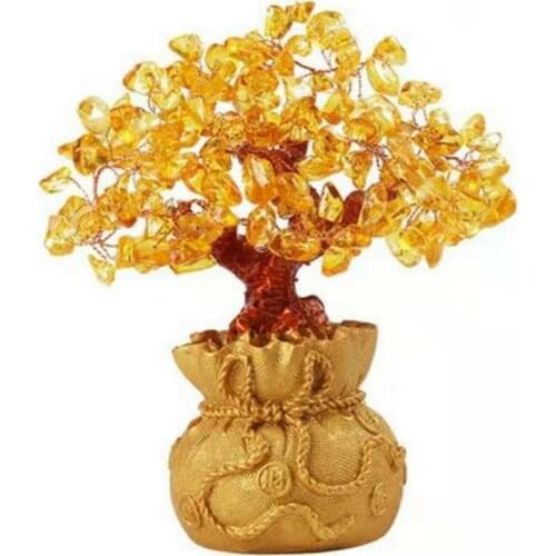 Natural Yellow Citrine Quartz Crystal Money Bag Tree Wealth Display