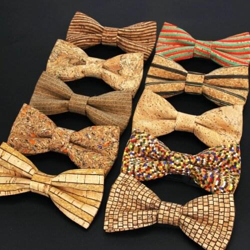 New Mens Cork Wooden Fashion Bow Ties Man Novelty Handmade Striped Neckwear for Men Wedding Party Wood Gift Male Bowties