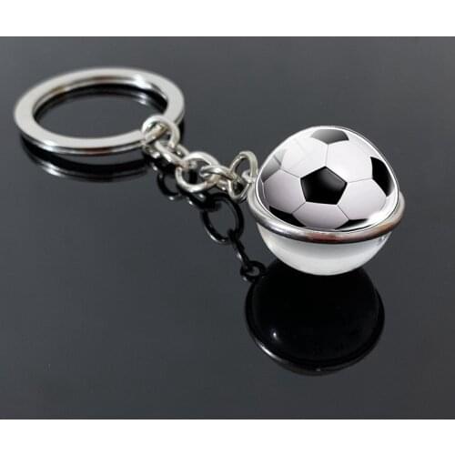New football keychain glass ball pendant jewelry keychain double-sided glass ball jewelry national football lover gift