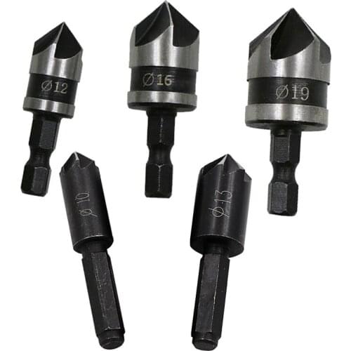 Wholesales 90 Degree Hex Shank Countersink Drill Bit 5//7 Flute Woodworking Counter Sink Chamfering Debur Tool
