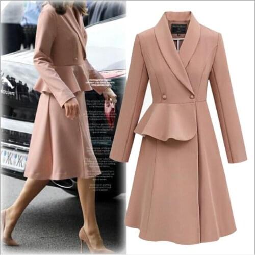 Fall 2020 pink Women Coat Vintage England Blends Thin Winter Warm Plus Size Overcoats Collar Fashion Coats dress Jackets CL78