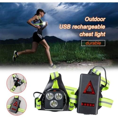 Outdoor Night Running Chest Light 3*XPG LED Lamp USB Rechargeable Warning Light with Reflective Strap for Cycling Jogging