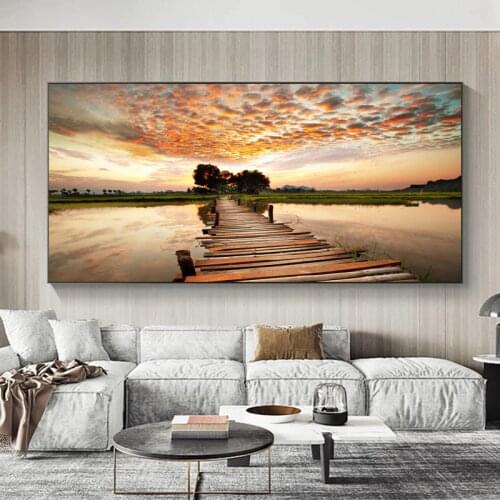 Landscape Canvas Poster Nordic Wooden Bridge Lake Wall Art Print Seascape Painting Decoration Pictures Scandinavian Home Decor