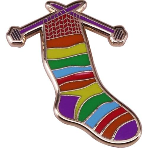 Rainbow knitting sock brooch cute cartoon pin stocking stuffer Christmas gift