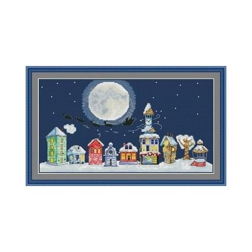 Christmas Street Counted Cross Stitch 11CT 14CT 18CT DIY Chinese Cross Stitch Kits Embroidery Needlework Sets