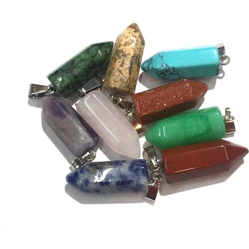 Hexagonal prism Natural Stone Quartz Crystal Tiger Eye Opal Turquoise Charms Pendant DIY Jewelry Making Necklace Accessories