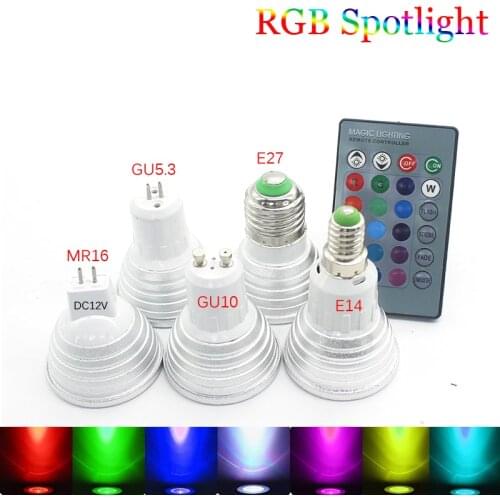 Super Bright RGB Lamp Led E27 E14 GU10 GU5.3 85-265V RGB LED Bulb RGB Spotlight With 24Keys IR Remote Controller 5W LED Lamp