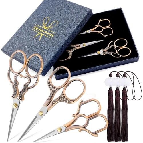 SHWAKK Vintage Embroidery Scissors Durable Stainless Steel Scissor Sewing Embroidery Craft CrossStitch Scissors DIY Home Tools