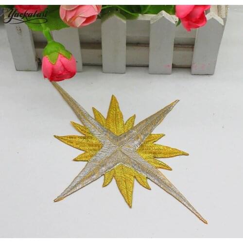 YACKALASI 5 Pieces/Lot Gold Embroidery Applique Iron-On Patches 12.5*18cm