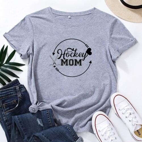 HOCKEY MOM Funny T Shirts Women Fashion Casual Letters Graphic Tees Women Short-sleeved Women Tshirt Cotton Loose T Shirt Femme