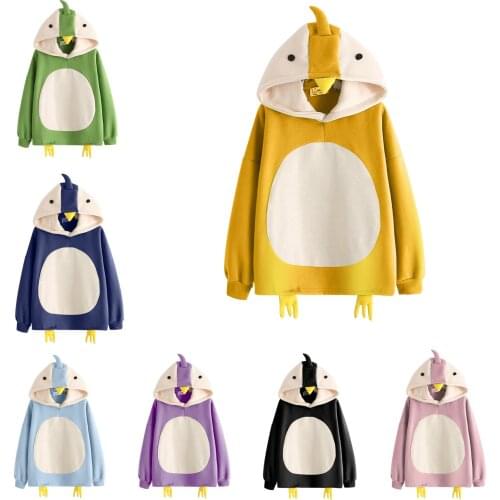 Autumn Winter Hoodie Women Kawaii Chicken Hoodies Oversized Sweatshirt Loose Casual Lovely Chicks Print Long Sleeve Splice Tops