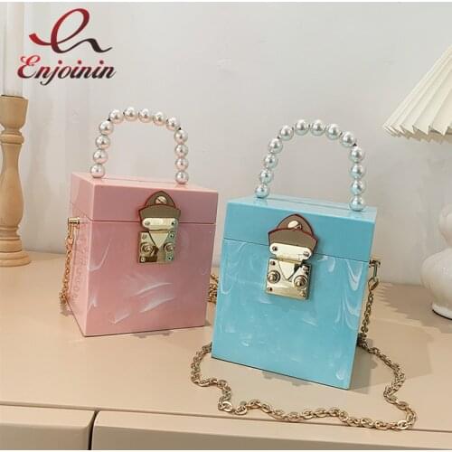Candy Color Acrylic Box Design Beaded Party Evening Bag Crossbody Bag Women 2021 Shoulder Chain Bag Fashion Purses and Handbags