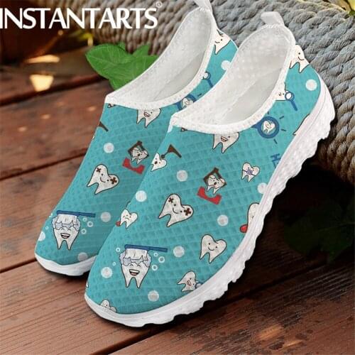 INSTANTARTS Breathable Dentist Sneakers Flats Designer Shoes Cartoon Funny Dental Print Female Slip On Loafers Chaussures Plates
