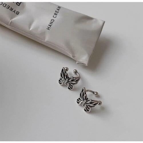 MENGJIQIAO New Fashion Vintage Metal Hollow Butterfly Ear Clips For Women Girls Cute No Piercing Fake Cartilage Ear Jewelry