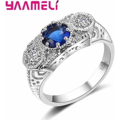 AAA Blue Zirconia 925 Sterling SilverDelicate Blue Crystal Cocktail Party Jewelry For Women Size 6 7 8 9 10 Wholesale