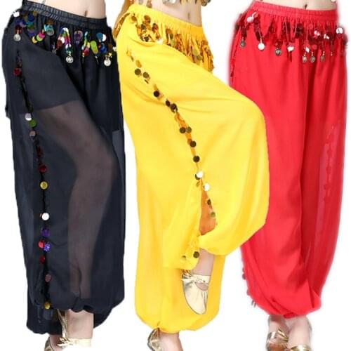 Ladies Belly Dance Costume Harem Pants Long Indian Dance Trousers Bollywood Outfits Carnival Performance Chiffon Elastic Waist
