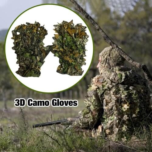 1 Pair 3D Leaf Camo Gloves Full Finger For Outdoor Hunting Fishing CS Tactical Shooting Camo Gloves Unisex Cycling Mittens
