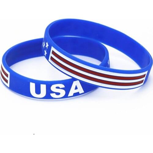 1PC USA American Flag Silicone Bracelets Wristband Blue White Football Souvenir Sports Stars and Stripes Fashion Jewelry SH186