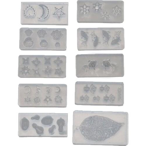 10 Styles Small Goldfish Leaf Mold Snowflake Moon Star Sun Pendant Resin Molds 62KE