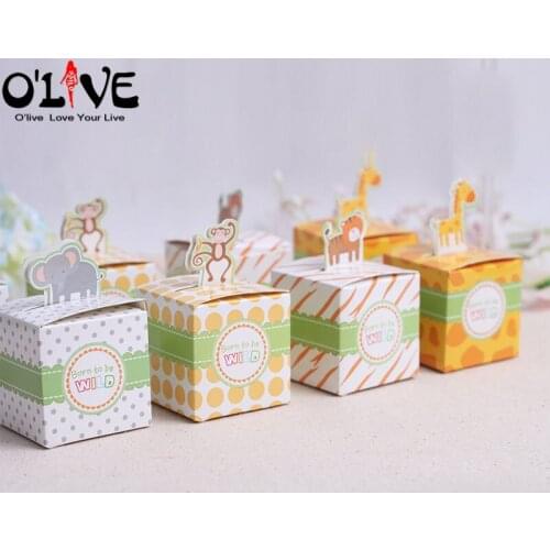 100 Pcs Cute Animal Gift Bag Candy Box Paper Baby Shower Birthday Party Favors Bonbonniere Christening Sugar Decoration Kids