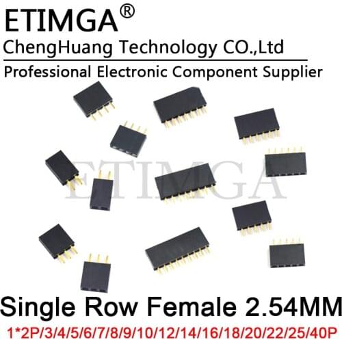 2.54MM Pitch Single Row Female 1*2P/3/4/5/6/7/8/9/10/12/14/16/18/20/22/25/40P PCB socket Pin Header Connector Strip For Arduino