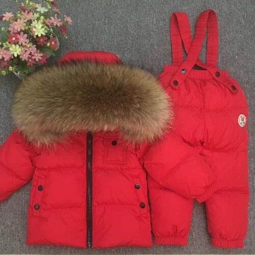 2020 Kids Sets Down Warm Winter Girl Set Fur Hoodie Boys Clothing Sets Jacket Overalls Children Snow Suits Teenage Clothes