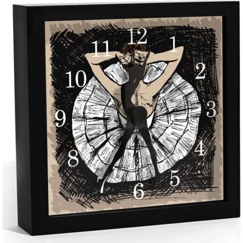 Ballet Dancer Hexagon Table Desk Clock Silent Non Ticking Girl Room Decor Square Frame Princess Pink Ballerina Dance Wall Clock