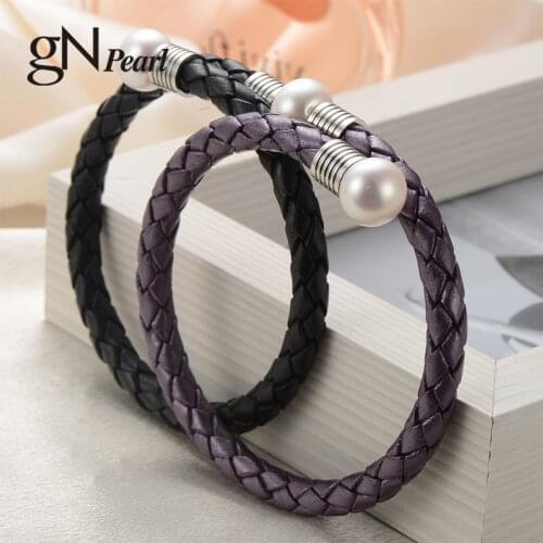 GN Pearl Leather Rope Bracelets gNPearl Genuien 10-11mm Natural Freshwater Pearl Bracelet Fine Jewelry for Women Gifts