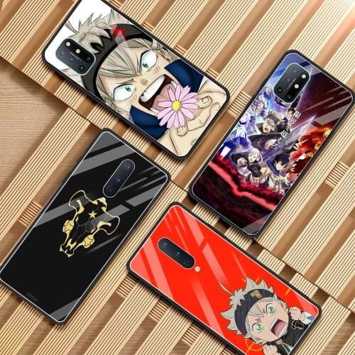 Glass Case For Oneplus 9R 9 8 7T 7 Pro 8T 8 Nord Z Shell Bumper Fundas Black Frame Tempered Caso Black Clover Anime Asta