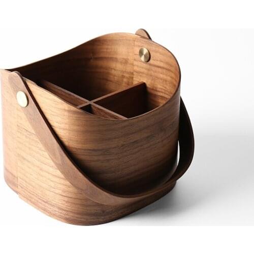 Handmade Wood Storage Container Basket Home Bedroom Bathroom Kitchen Organizer Bin with Handle