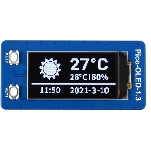 Waveshare 1.3inch OLED Display Module For Raspberry Pi Pico, 64×128 Pixels, Embedded SH1107 Driver,SPI/I2C Interface