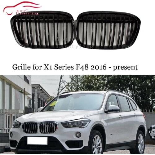 F48 Gloss M Color Black Grille Front Bumper ABS Carbon Fiber Grills Mesh for BMW X1 Series F48 2016 - present Car Styling