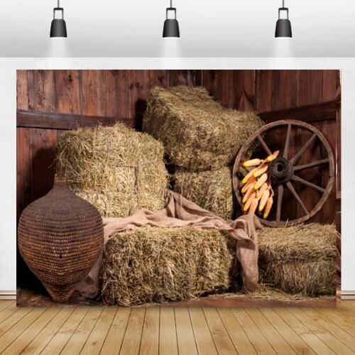 Laeacco Old Wooden Wheel Warehouse Autumn Harvest Season Haystack Pumpkin Party Baby Interior Photo Background Photo Backdrops