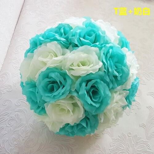 Blue Silk Rose Flower Balls 25cm Diameter Kissing Balls Designs for Wedding Party Shops Artificial Decorative Flowers