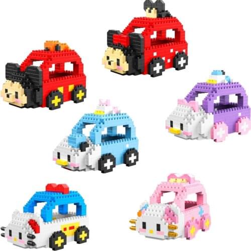 HC Magic Cartoon Car Micro Building Blocks Figures Minnie Diamond Mini Brick Kitty Figrues Donald Duck Toys For Birthday Gift