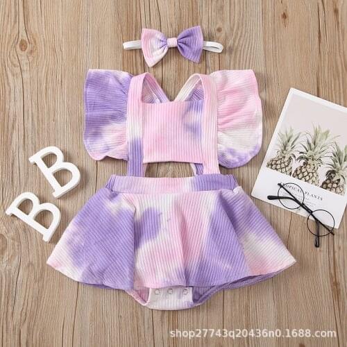 2021 Summer Baby Girl Bodysuit Twins Baby Clothes Sleeveless Tie Dye Print Baby Girls Jumpsuit + Headband 2 Piece Set Clothing