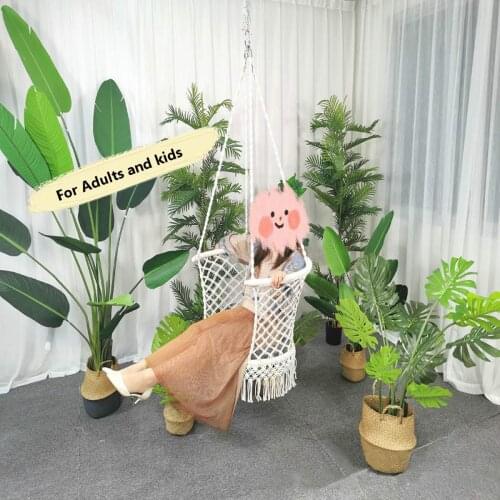 440lbs Hammock Hanging Chair Rope Relax Macrame Swing Seat Cotton Home Indoor Outdoor Camping for Children Adults 80x60cm