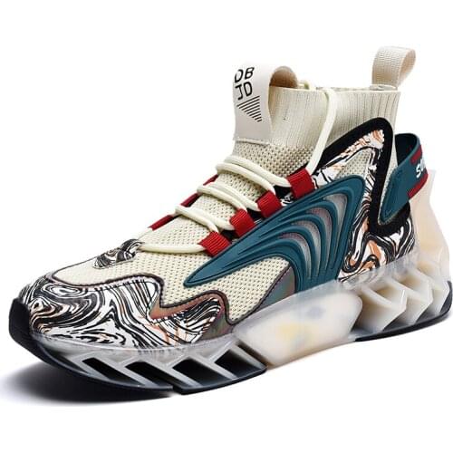 Casual Fashion Men Running Shoes Comfortable High-Top Blade Sneakers Wear-Resistant Thick-Bottom Footwear Hollow Damping Zapatos