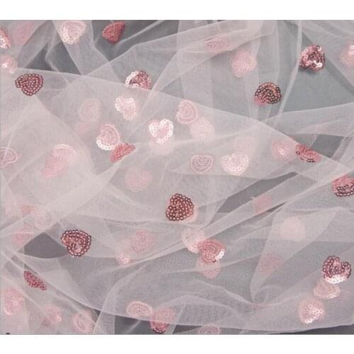 Sequined Heart Lace Fabric Soft Tulle Embroidered Fabric For Dance Costume, Prom Dress, Girl Dress, Party Decor