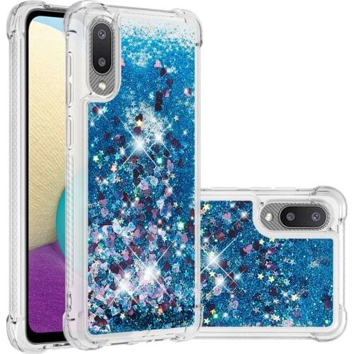 Cute Quicksand Glitter Case For Samsung Galaxy A02 Cases Shockproof Soft TPU Bumper Full Protection Cover For Galaxy M02 Case