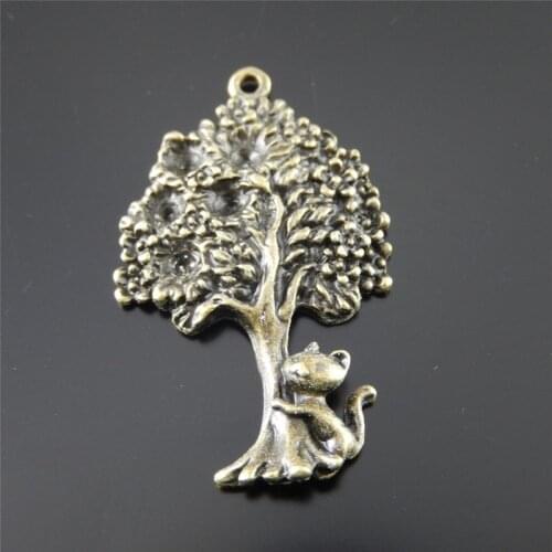 Julie Wang 5pcs Mini Charms Antique Bronze Cat and Tree Shape Pendant Handmade Hanging Crafts Jewelry Making Accessories